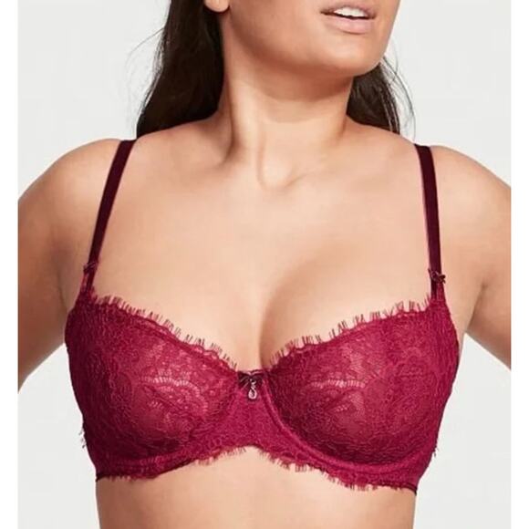 Victoria’s Secret Dk Pink Velvet Lace Dream Angels Push Up Without Padding 34DDD - Picture 1 of 12